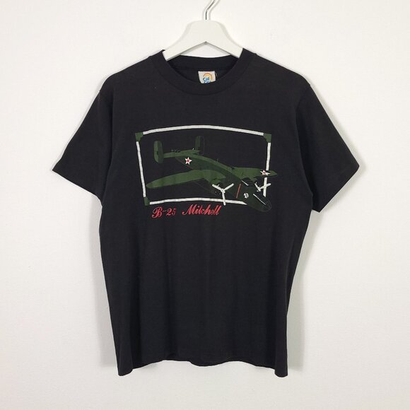 Cal Cru B-25 Mitchell Vintage Single Stitch Graphic Tee Made in USA - Picture 1 of 9
